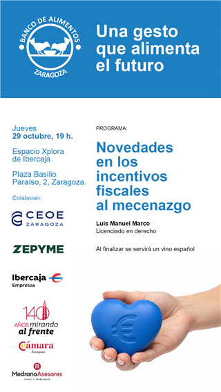 El Banco de Alimentos de Zaragoza organiza una jornada sobre las novedades en los incentivos fiscales al mecenazgo