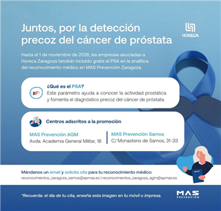 MAS Prevención y Horeca Zaragoza refuerzan su alianza para promover la detección temprana del cáncer de próstata